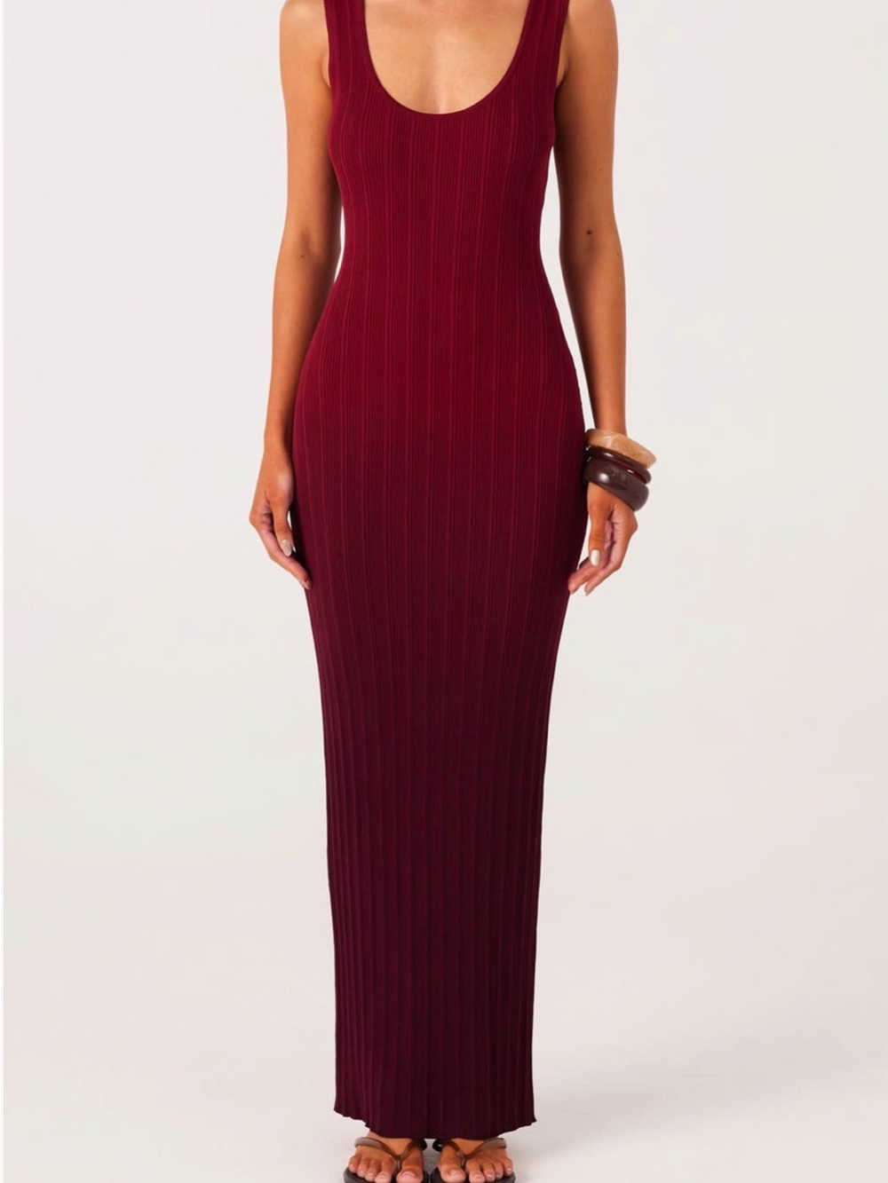 Sleeveless Ribbed Maxi Dress in Wine